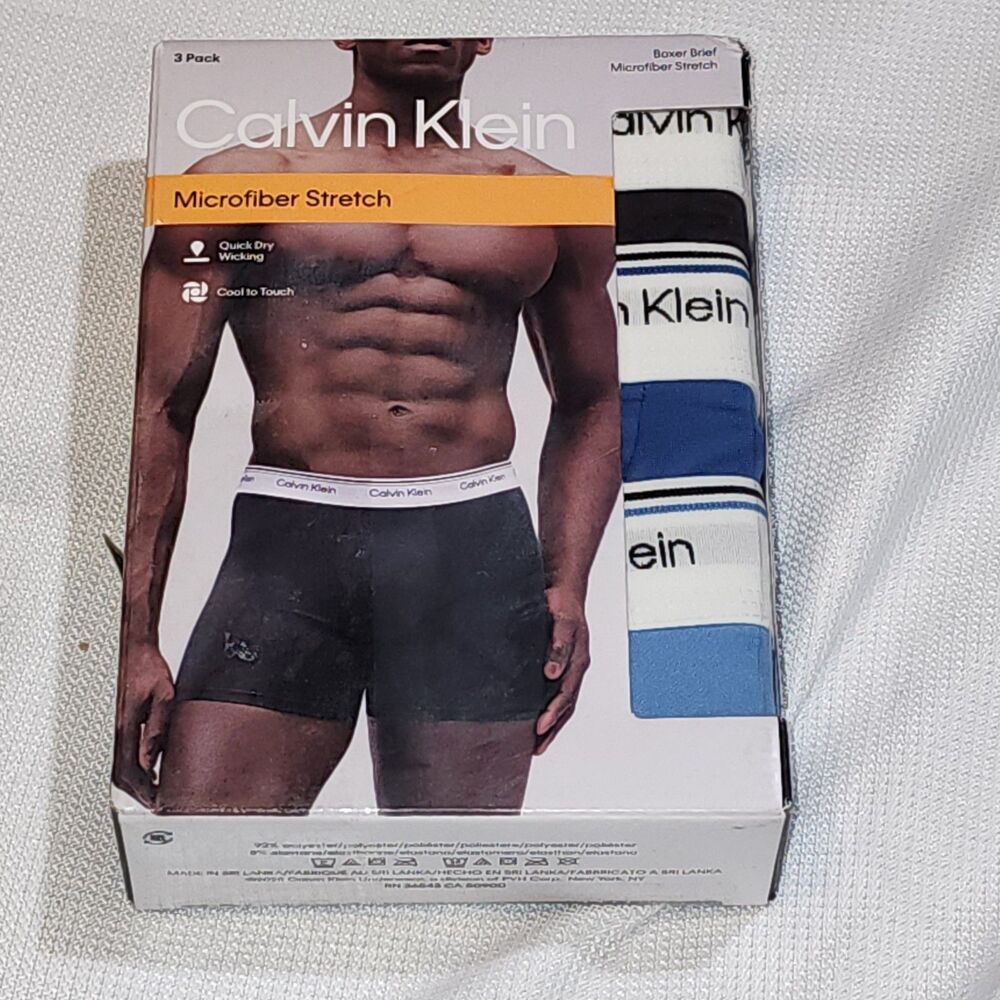 Calvin Klein Men’s Microfiber Stretch Boxer Briefs 3 Pack Size M Blue Black